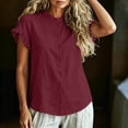 thumbnail image 4 of Neewe Women Loose Casual Short Sleeve Button Up Shirt Solid Color Blouse Round Neck Basic Collared Daily Top, 4 of 5