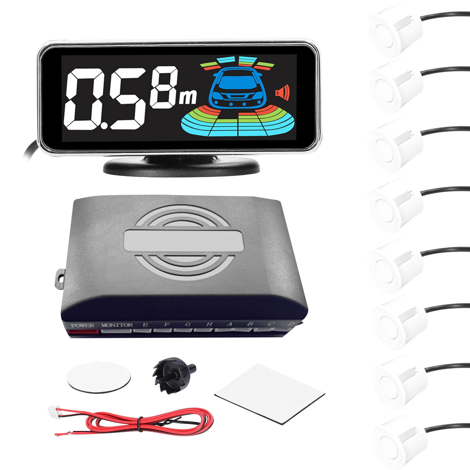 Reverse Parking Sensor Aid Kit with Audio Buzzer Alarm 4 Reversing Sensors White 