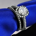thumbnail image 2 of love heart shaped ring set for her and him silver couple rings stacking women anniversary/wedding/promise jewelry Women Ring Rhinestone Men Jewelry Rings Alloy Gift Finger Couples #01 Black,6, 2 of 7