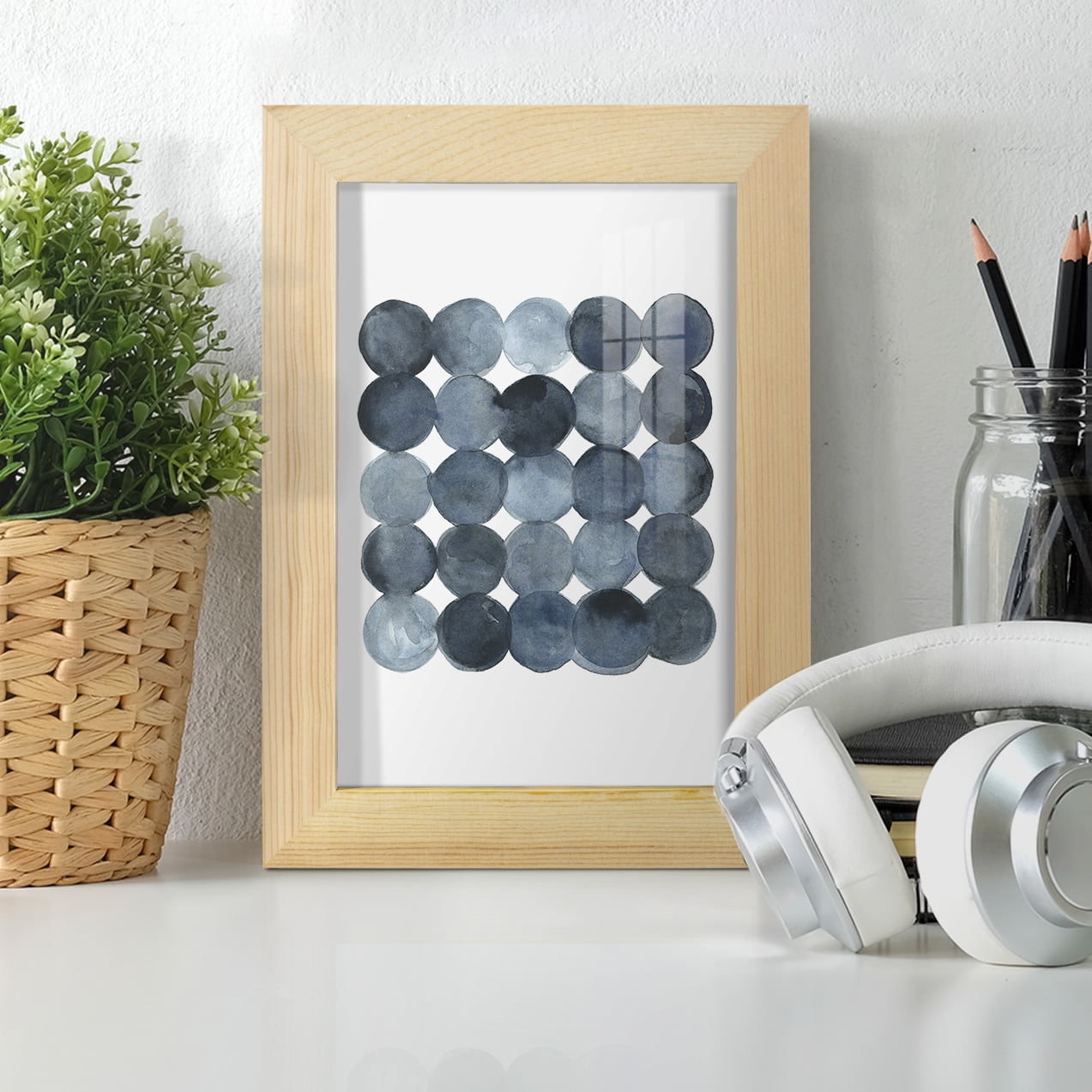 Blue Grey Density I -Framed Print w/glass-Natural Wood