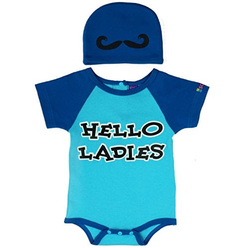 Sozo Baby Boys Hello Ladies Bodysuit & Cap Set, Bleu/bleu Ciel, 3-6 Mois