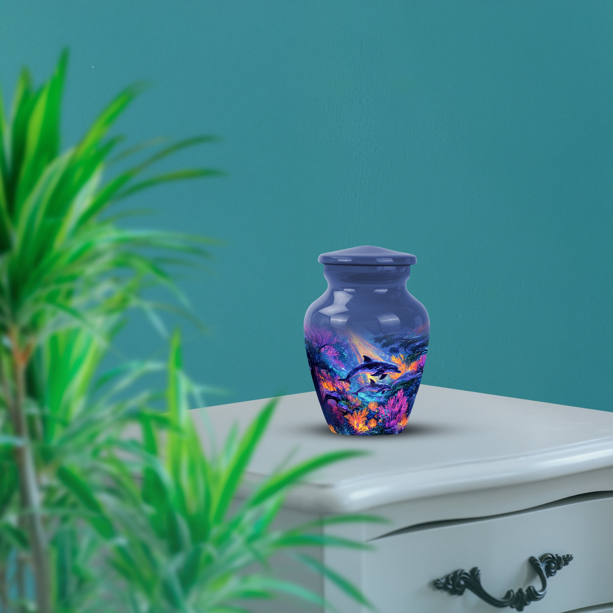 SABURIAL Dolphin Urn - Beautiful Handmade Urn for Men & Women Ashes - Small Keepsake Urns for Adult Human Ash - Lovely Funeral Urns for Ash - 3 Inch - Pack of 1