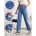thumbnail image 4 of Eddoyee Womens High Waist Cargo Wide Leg Denim Pants Stretch Casual Jeans S-XXL, 4 of 6