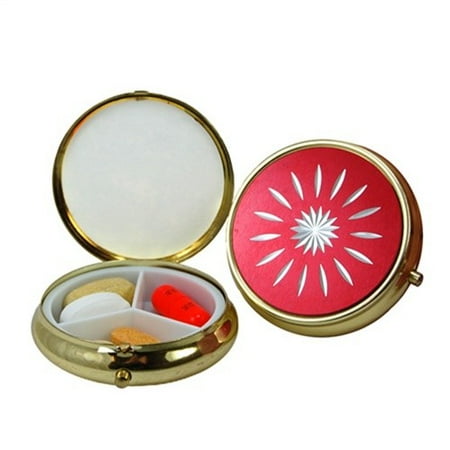 - 3 Compartment Round Fashion Pill Case (Red Star)