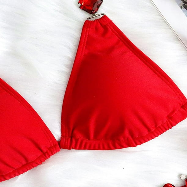 Women's Two Piece Triangle Set Strap Crystal Swimsuit Strappy