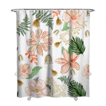 Floral Garden Tropical Leaves and Rose Shower Curtain 72x84, Quick-Dry Fabric, Hooks Included