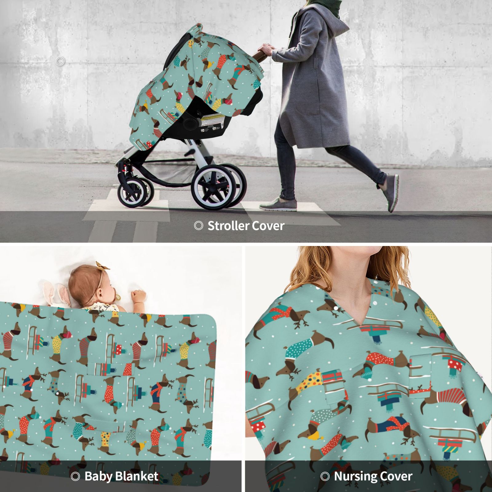 Car Seat Cover Baby - winter ski Dachshund Breathable Infant Car Seat Cover for Baby Carseat, Lightweight Comfort Baby Essentials Must Haves Newborn Stuff for Girl Boy