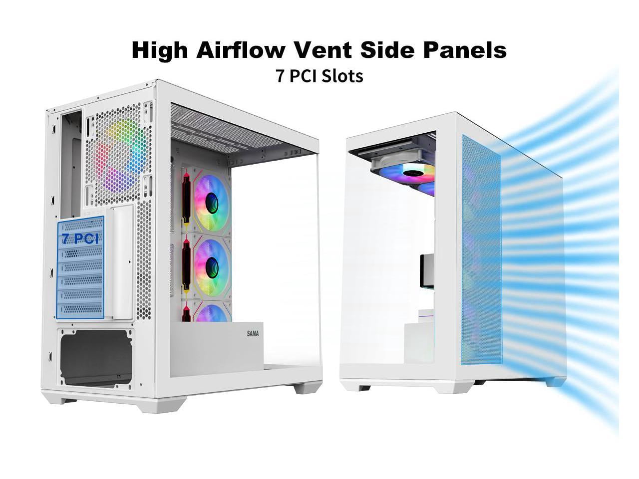 SAMA SV01 Gaming PC Case Computer Mid Tower ATX Case White with 4 Addressable RGB Fans Pre-Installed, Back Plug Motherboard Design, Tempered Glass Transparent Side Panel