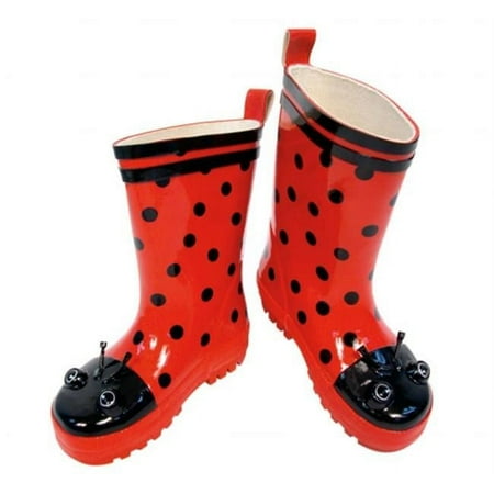 

Kidorable Girls Black Red Polka Dotted Print Rubber Rain Boots 11-2 Kids.
