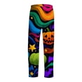 thumbnail image 5 of Halloween Lounge Pants for Men, Drawstring Sleep Bottoms with Psychedelic Rainbow Pumpkin & Star Print, Soft Lightweight Casual Trousers, Elastic Waist Pajama Leggings, 1 Pair Multicolor XXL, 5 of 7