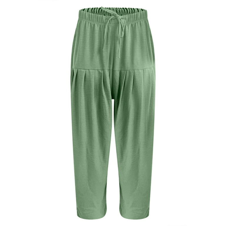 Inkach Womens Summer Solid Five Points Large Size Cotton Linen Pants Casual  Pants - Walmart.com