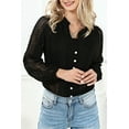 thumbnail image 1 of Women's Black V-Neck Long Sleeve Button Up Lace Shirt, 1 of 5