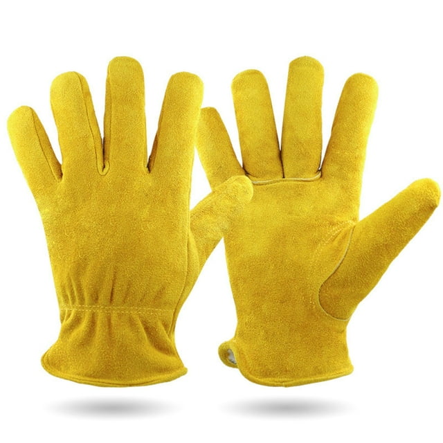 Clearance! beishanbush Gloves Full Cowhide Welding Handling High Temperature Plus Cotton C Yellow