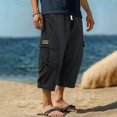 thumbnail image 2 of Gym Cargo Shorts Men Solid Color Drawstring Casual Capri Pants Pocket Outdoor Trousers Hiking Work Elastic Waist Workout Shorts Men, 2 of 4
