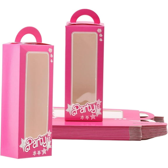 20Pcs Pink Princess Party Favor Boxes Lovely Paper Gift Storage Boxes Rectangle Party Favor Box with Visible Window for Holiday Birthday Party Decoration 9.5x3x2inch