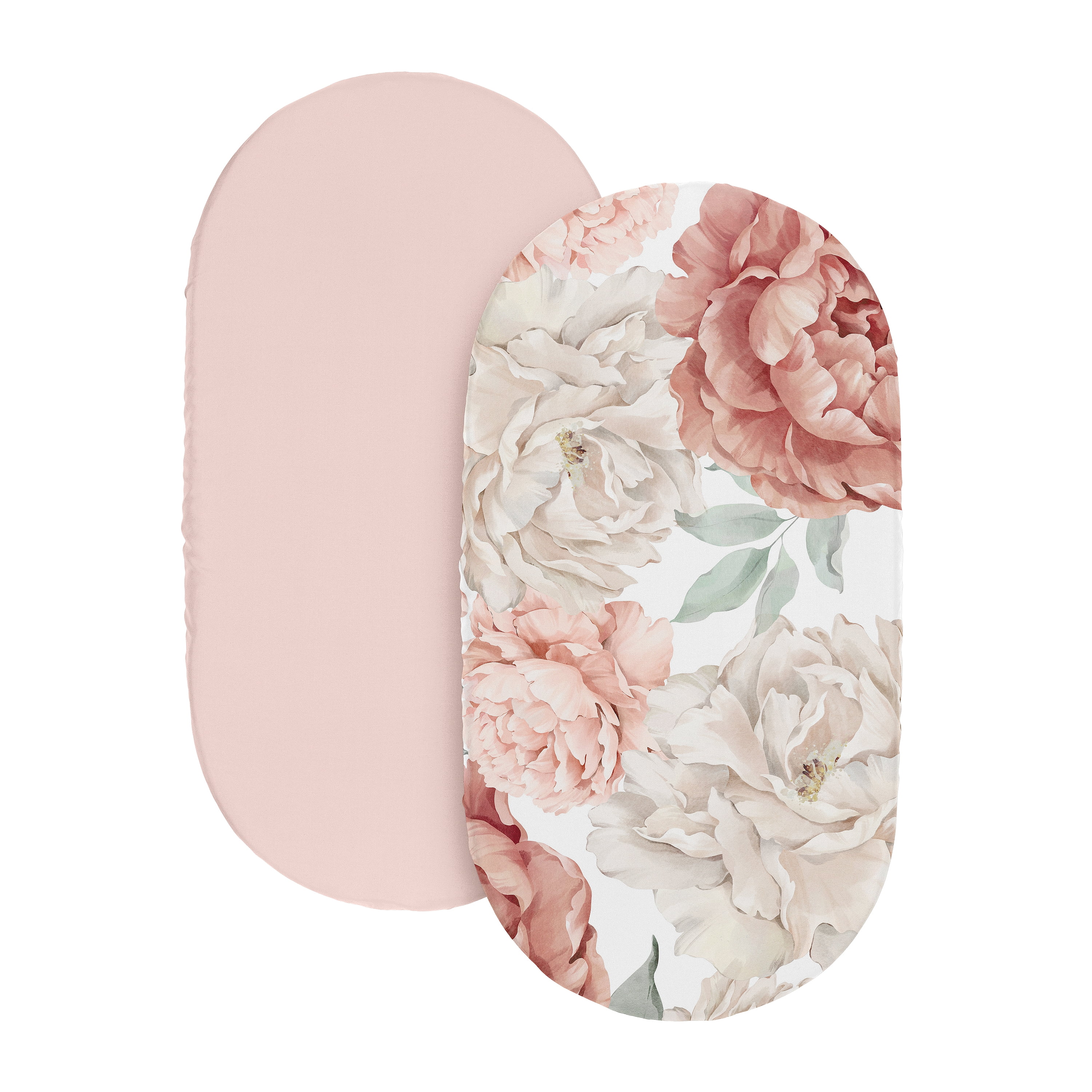 Sweet Jojo Designs Peony Floral Garden Pink Ivory and Green Baby Bassinet Fitted Sheets 2 Piece Set