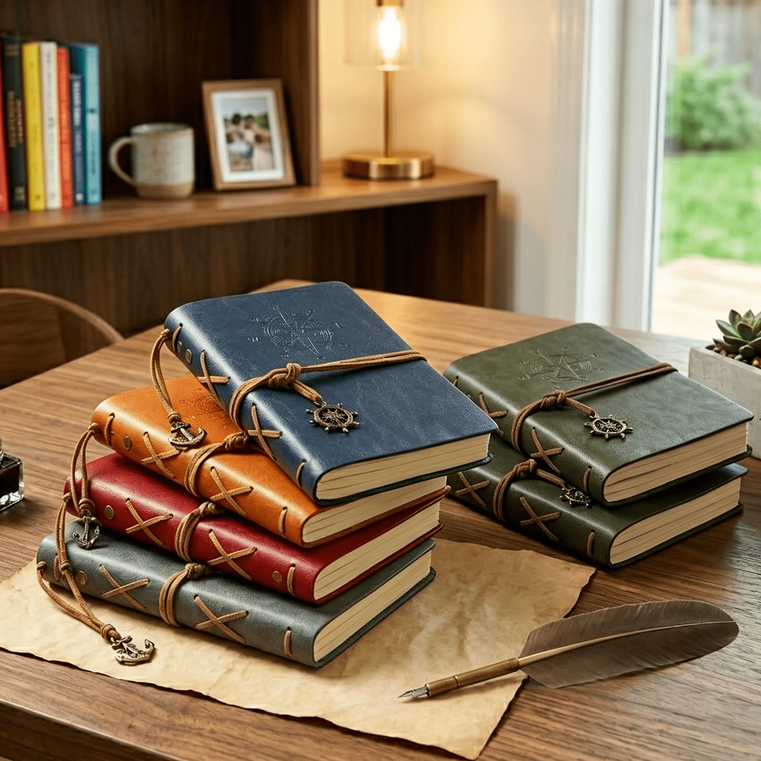 10-Pack A6 Vintage Nautical Travel Journals, Refillable Faux Leather Writing Notebooks with 6-Ring Binder, 80 Sheets 80GSM Blank Kraft Paper, Retro Explorer Charms