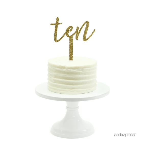 Gold Glitter  Script Number Ten Acrylic Birthday Cake Topper