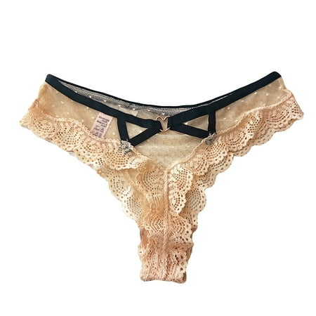 

DNDKILG Womens Hollow Out Thongs Sexy Low Rise Bikini Underwear Lace Panties Complexion XL