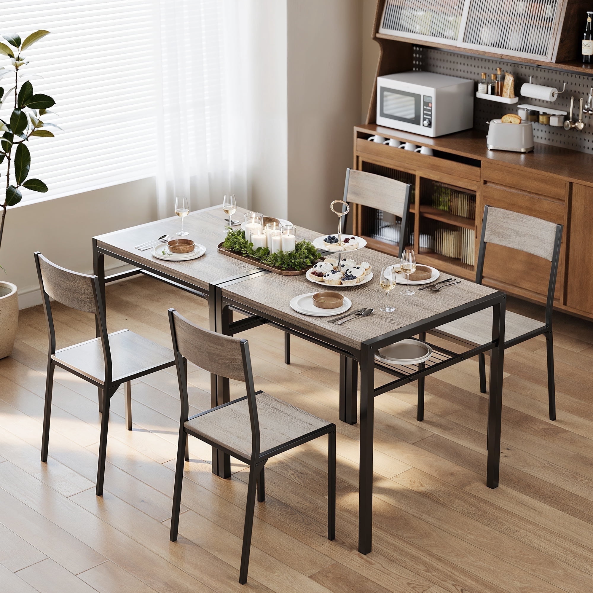 Dining Table Set of 2, Asofer3 PCS Kitchen Table and Chairs Set,Table with Storage & 2 Chairs for Small Space, Kitchen, Apartment, Room,Gray