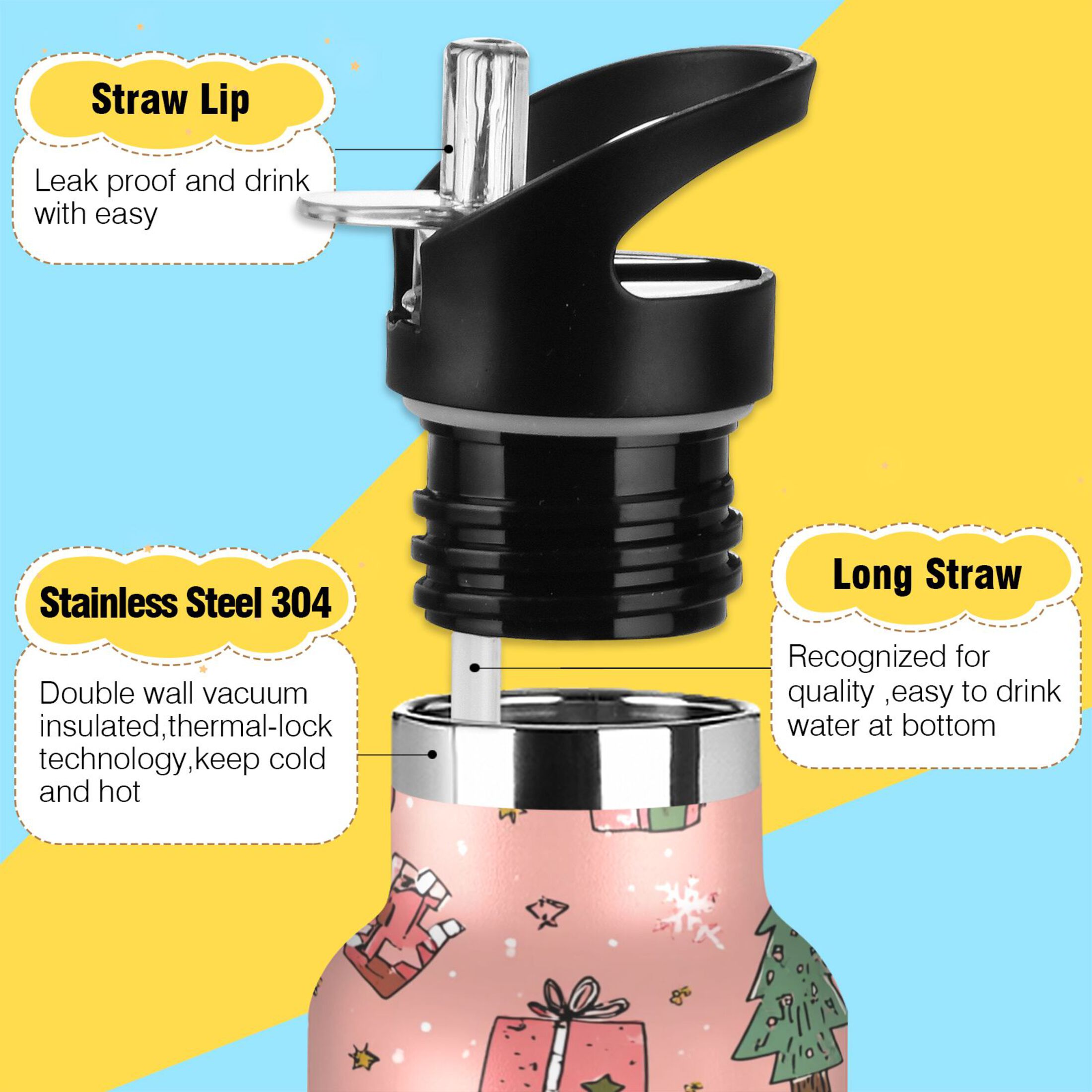 600ML Stainless Steel Insulated Cup Sports Water Bottle Portable Thermos Cup Water Glasses Insulated Tumblers Convenient and Durable Seamless Christmas Gifts