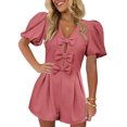 thumbnail image 2 of Summer Short Sleeve Women V-neck Solid Bow Front  Jumpsuit, 2 of 8