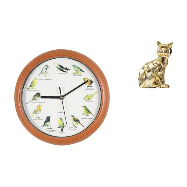 Reloj de pared,Reloj de pared con pájaro cantor Relojes de pared con pájaros,Relojes de pájaros con sonido Reloj decorativo que canta,Figura de escritorio,Estante de estatua de gato para
