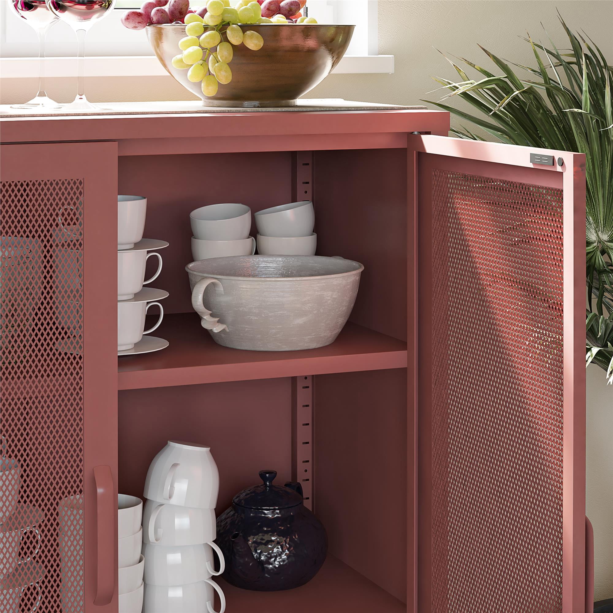 Novogratz Channing 2 Door Accent Cabinet-Mesh Metal Locker, Terracotta