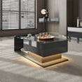 thumbnail image 1 of Coffee table, high-gloss black, side table, coffee table with glass and LED effect, with glass top., 1 of 48