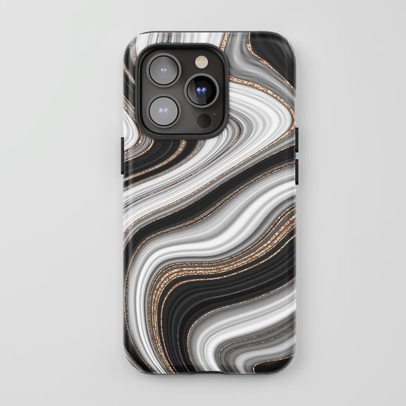 Gold Glitter Marble For iPhone Protective Phone Case Luxury Aesthetic Black White Gold