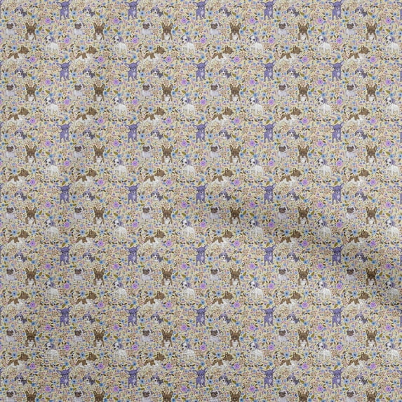 oneOone Cotton Poplin Light Beige Fabric Dog Sketch Diy Clothing Quilting Fabric Print Fabric By Yard 56 Inch Wide