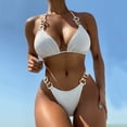 thumbnail image 2 of WREESH Womens Two Piece Swimsuit Metal Chain Strap Bikini Set High Waist Chain Bikini Split Swimsuit with Chest Cushion Beach Bathing Suit White, 2 of 5