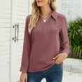thumbnail image 2 of fatyb Women's Long Sleeve Blouses Casual Button V Neck Tunic Tops Summer Loose Dressy Shirts with Collar, 2 of 4