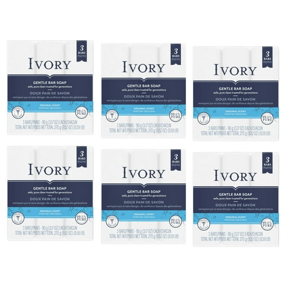 Ivory Bar Soap, 3.1 oz bars, 3 ea (Pack of 6)
