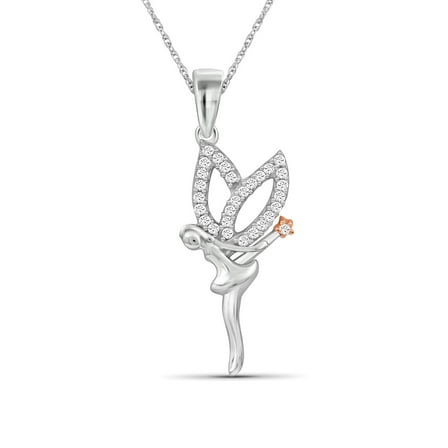 JewelersClub Angel Necklace for Women – 1/10 CTW White Diamond Necklace with 925 TwoTone Sterling Silver Rope Chain – Daughter, Grandmother,Mom Angel Pendant - Sterling Silver Necklace Gifts for Women