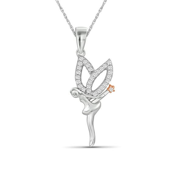 JewelersClub Angel Necklace for Women – 1/10 CTW White Diamond Necklace with 925 TwoTone Sterling Silver Rope Chain – Daughter, Grandmother,Mom Angel Pendant - Sterling Silver Necklace Gifts for Women