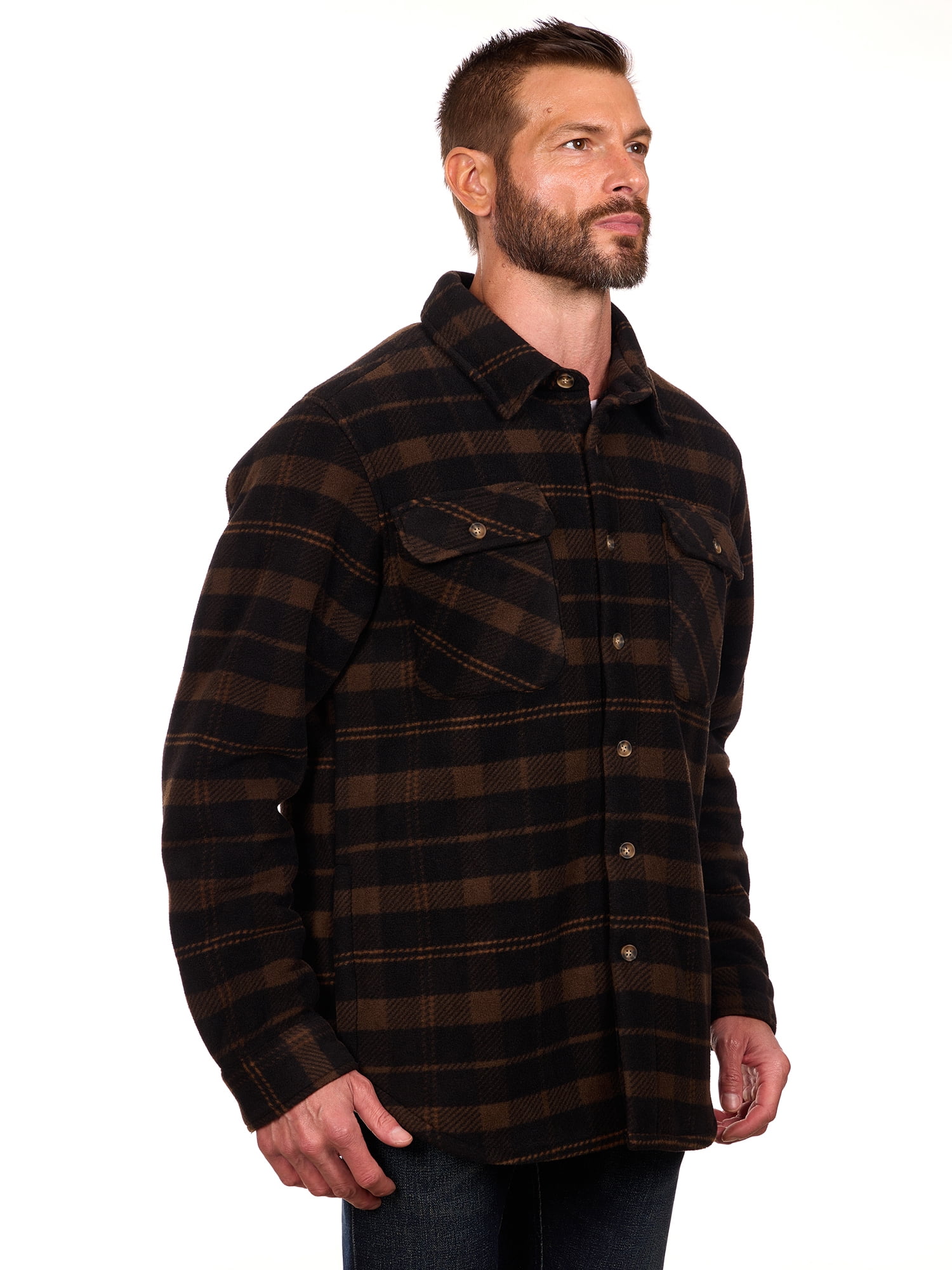 Bass Creek Outfitters Men's Plaid Bonded Winter Fleece Shirt Jacket, Sizes M-2XL