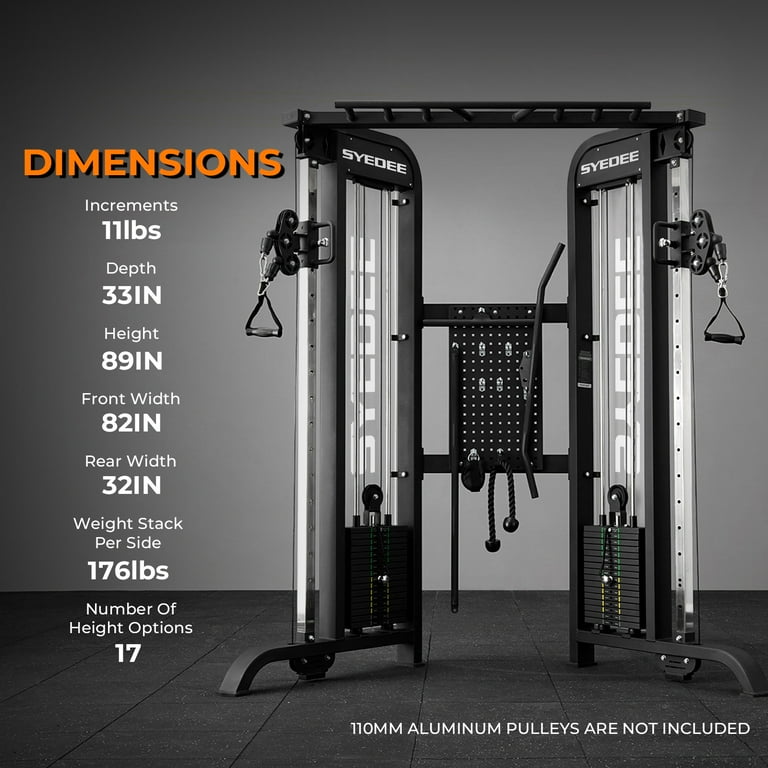 Syedee Functional Trainer with 352lbs Weight Stack, 2:1&1:1 Ratio