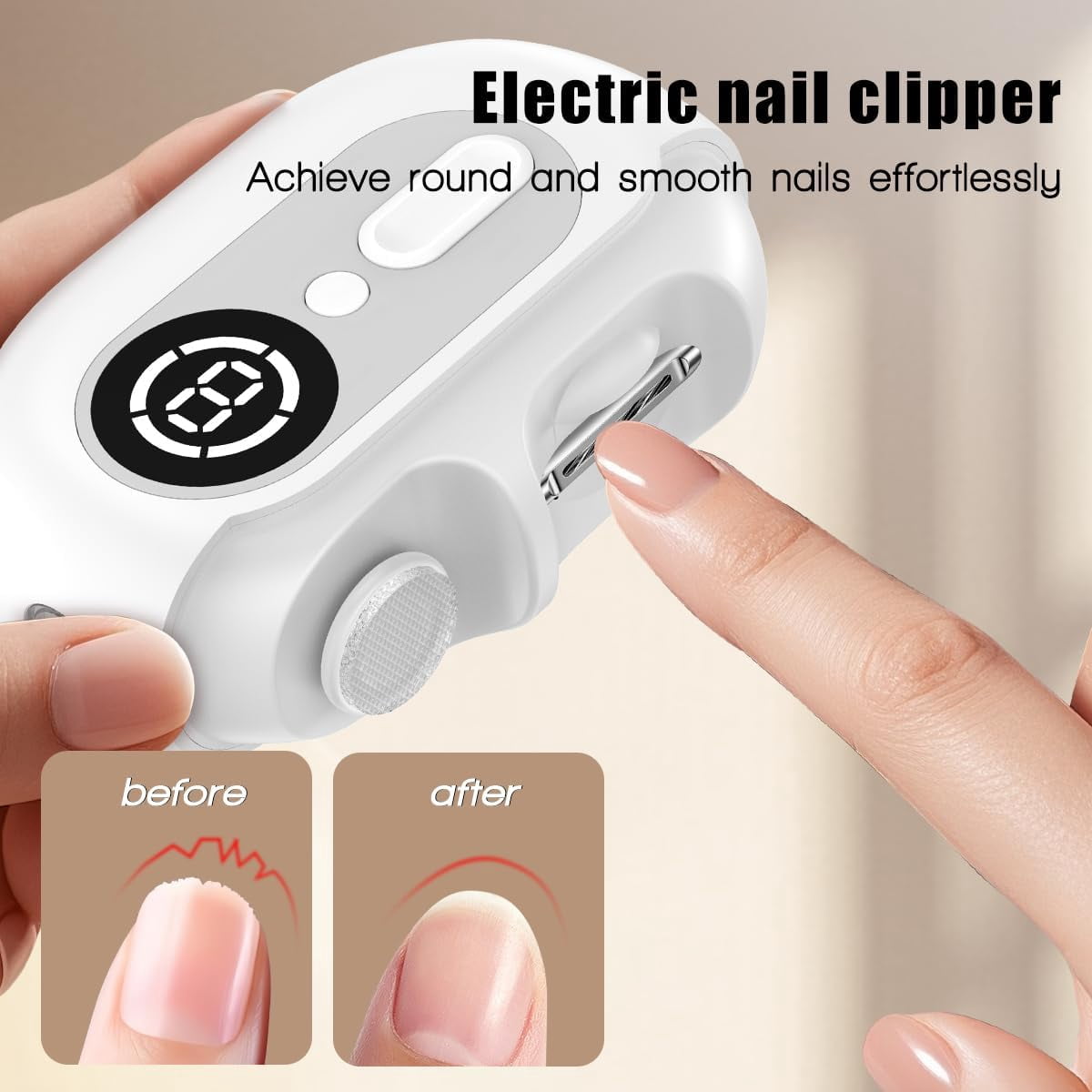 Electric Nail Clipper for Seniors & Babies - 4-in-1 Safety Fingernail Trimmer with 2 Speeds, Magnetic Cover, USB Rechargeable - Nail Scraps Catcher for Kids, Adults, Men, Caregivers (White)