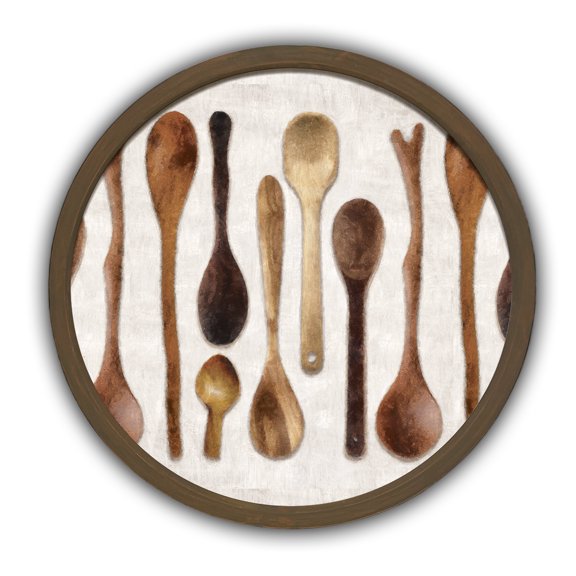 Creative Products Kitchen Spoon Still Life 20 x 20 Round Brown Framed Print