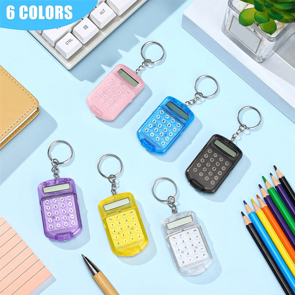 24 Pcs Pocket Calculator Key Ring Mini Clear Flip Portable Calculator 8 Digit Electronic Calculator