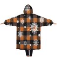 thumbnail image 2 of Oversized Wearable Blanket Hoodie,Orange and Black Plaid Christmas Snowflake Pattern Sherpa Blanket Hoodie with Super Pockets,Super Warm Fuzzy Pullover for Women & Men, 2 of 6