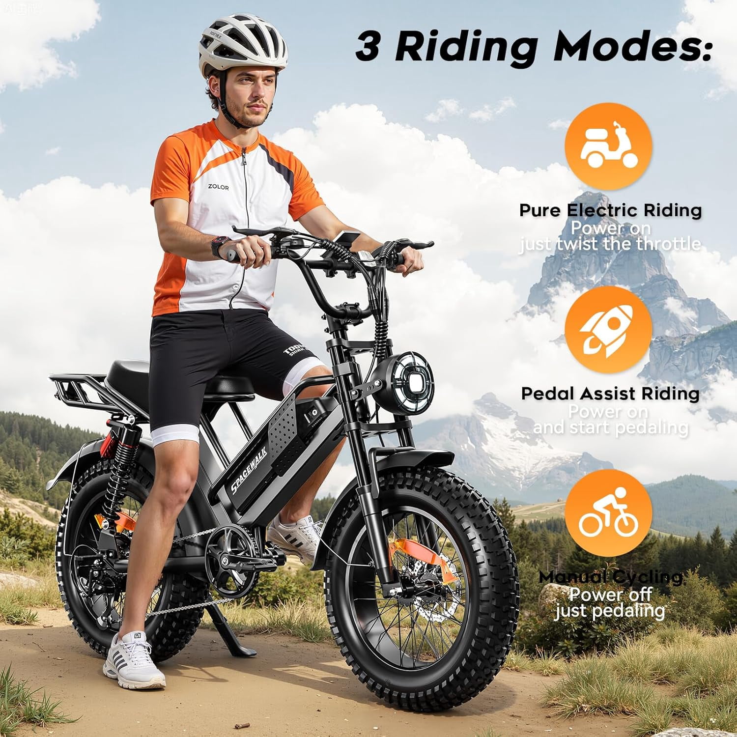 Eilleo Spacewalk M7 Off Road Electric Bike for Teens/Adults,20" fat tire Ebike,1500W Peak Motor,24.9mph,48V 15Ah Removable Battery, Dual Suspension UL2849