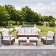 thumbnail image 3 of Bellefurn Luxury Outdoor Wicker Patio Furniture Set,5 Piece Deep Seating Outdoor Conversation Set with Patio Swivel Rocker Patio Chairs,Rattan Couch and Ottomans for Deck Porch Poolside, 3 of 13