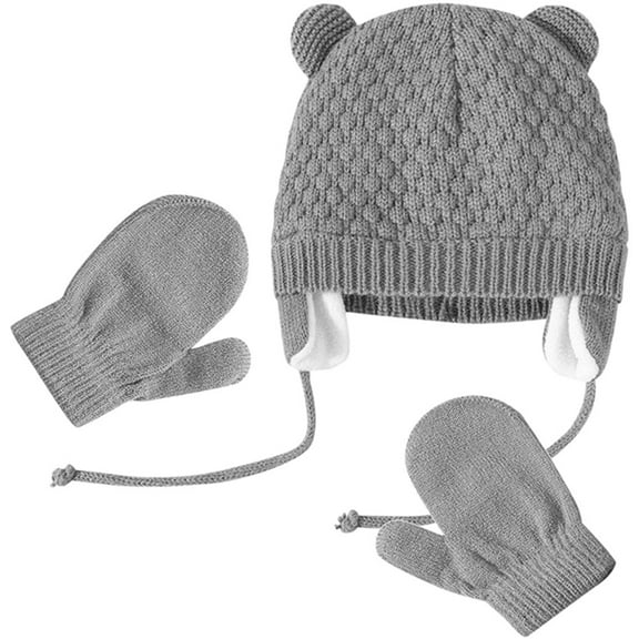 HONMEET Toddler Windproof Hat and Gloves Set, Warm Winter Gloves and Hat for Boys and Girls, Soft and Cozy Cold Weather Gear