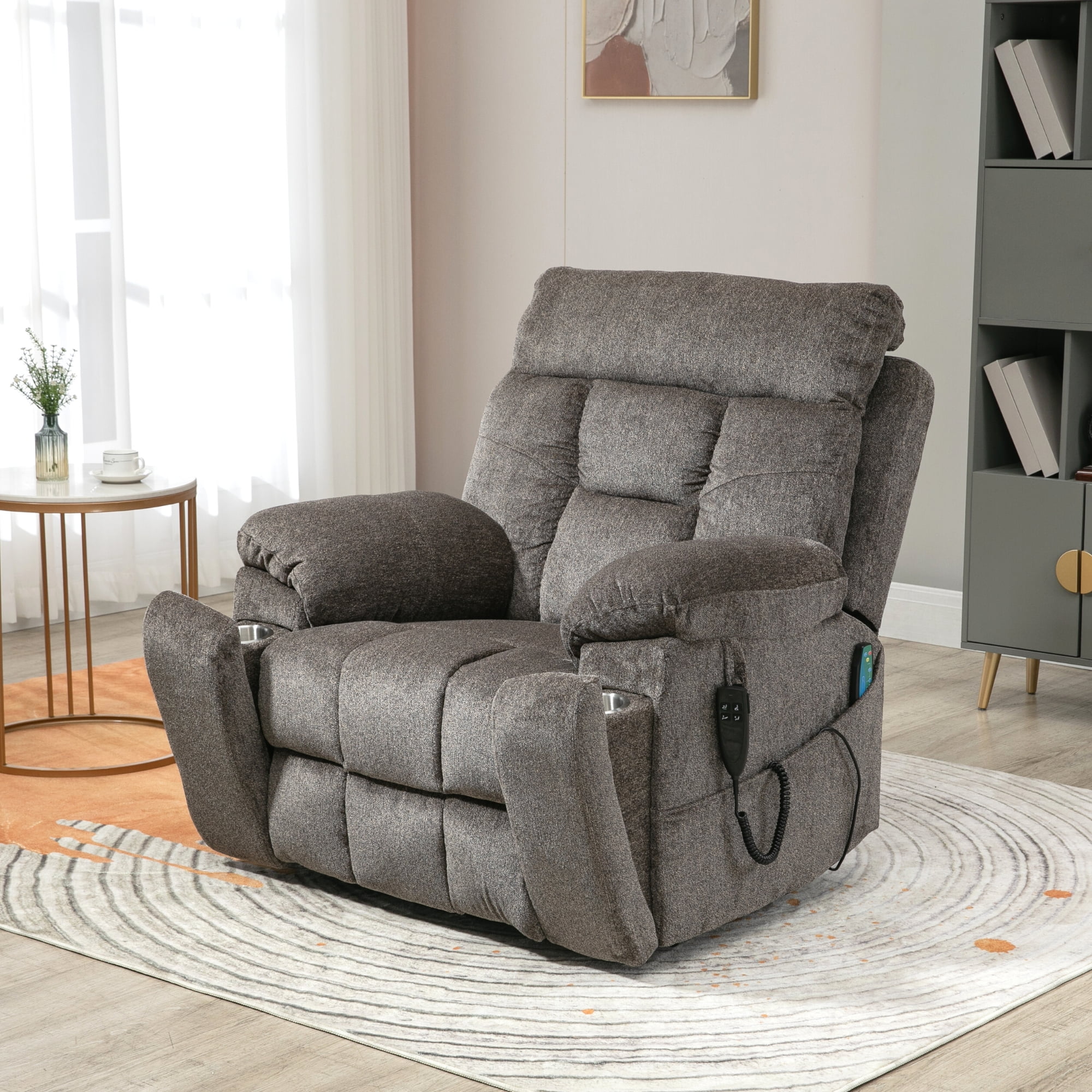 JUUXO Oversized Recliner Lay Flat Lift Chair for Elderly with Heat Massage, Big Man Recliner 400 lbs with Cup Holders