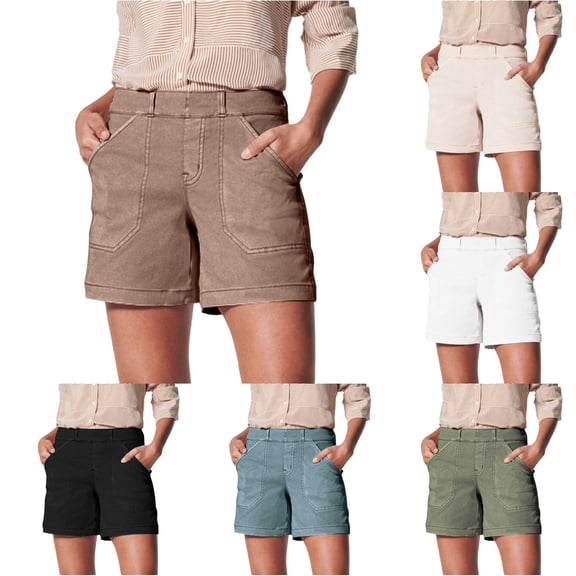 CAIVO Women Plus Size Shorts Regular Hiking Shorts With Pocket Summer Casual Sports Shorts Soft Outdoor Work Solid Color Bottoms