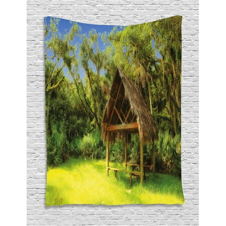 - Tiki Bar Decor Tapestry, Tiki Hut in Dreamy Fantasy Forest Tropical Island Wildlife Greenery, Wall Hanging for Bedroom Living Room Dorm Decor, 40W X 60L Inches, Green Blue Brown, by Ambesonne