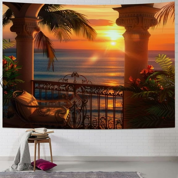 PRATYUS Ocean Tapestry Beach Tapestry Wall Hanging Sunset Coastal Nature Scenic Tapestries Wall Mural Tapestry for Office Bedroom Living Room Home Decor Painting