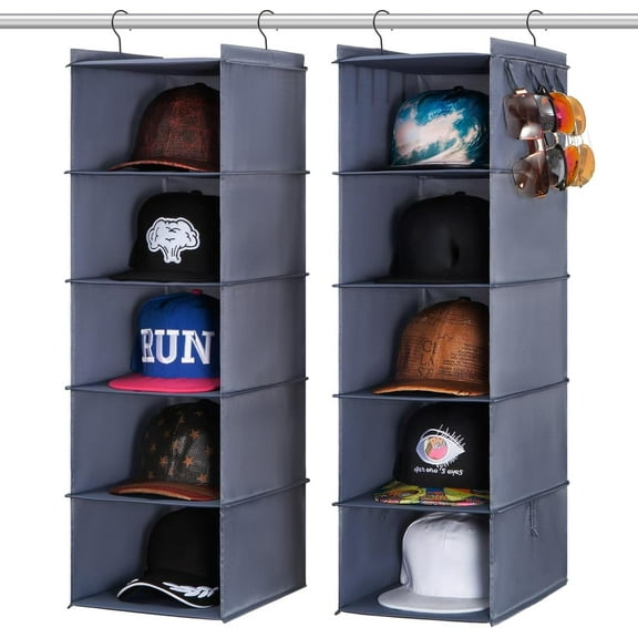 Baseball Cap Storage for Closet Hanging Hat Organizer Hat Rack 10-Shelf or 2 Pcs 5-Shelf, Trucker Dad Golf Cap Newsboy Container Display Hanger Holder Oxford Cloth Space Saver